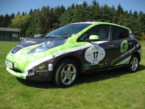 Side view of the Nissan Leaf with graphics by Galvanize design